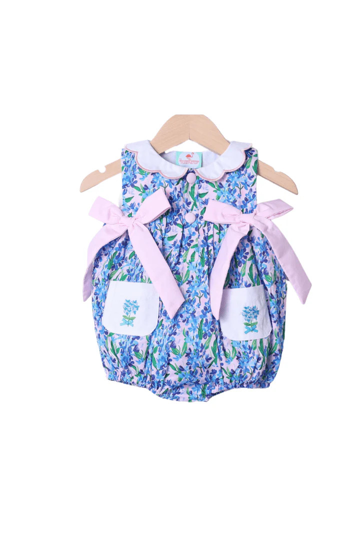 Embroidered Hydrangea Bow Bubble | The Smocked Flamingo