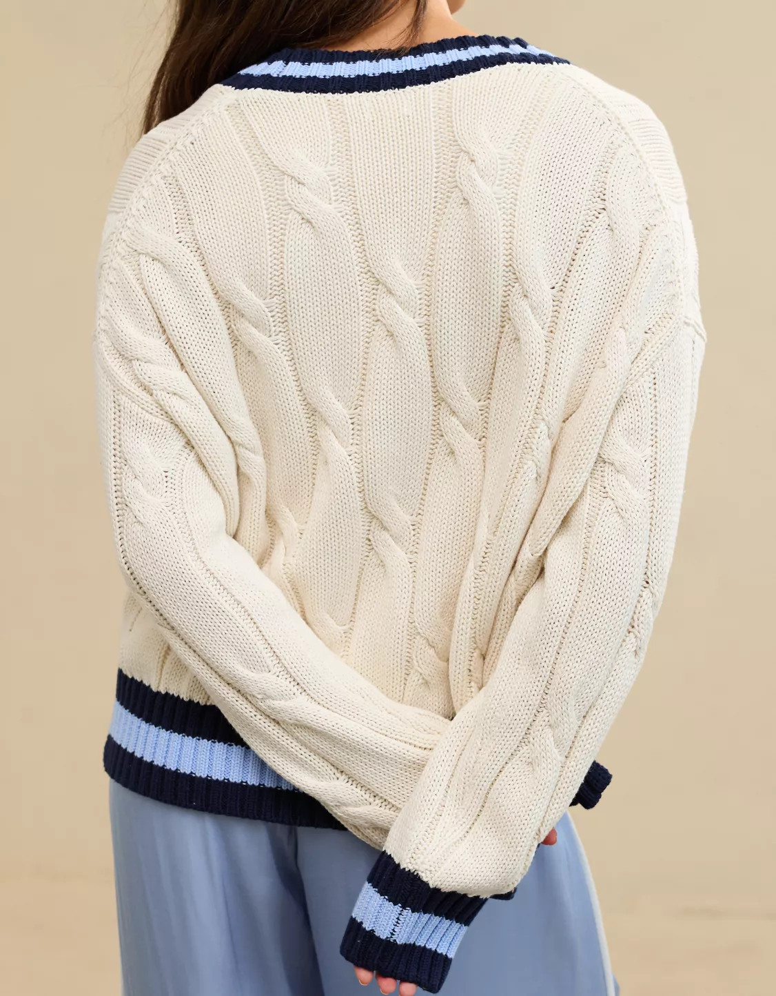 Aerie Cropped Cable V-Neck Sweater | American Eagle Outfitters (US & CA)