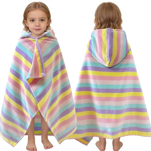 VOOVA & MOVAS Toddler Beach Towel, 25''X40 (0-3T), Soft | Thick | 100% Cotton | Absorbent Hooded Towel Wrap for Baby, Perfect for Beach, Pool, Bath, Swimming,Rainbow | Amazon (US)