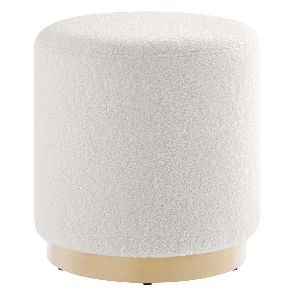 Tilden 16 Inch Sherpa Upholstered Round Ottoman In Ivory and Natural | 1stopbedrooms