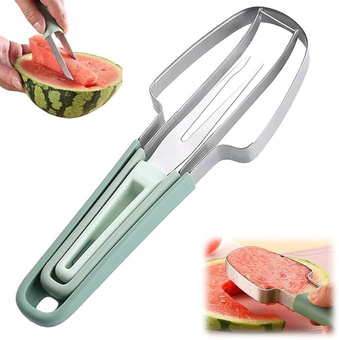 2024 New 3-in-1 Watermelon Fork Slicer Cutter, Upgraded Stainless Steel Fruit Cutter Watermelon C... | Amazon (US)