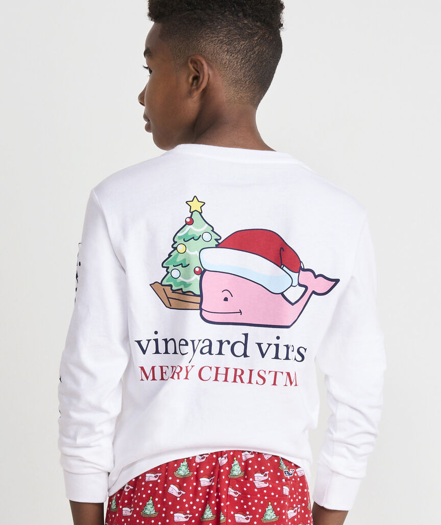 Boys' Santa Whale Tree Ornaments Long-Sleeve Pocket Tee | vineyard vines