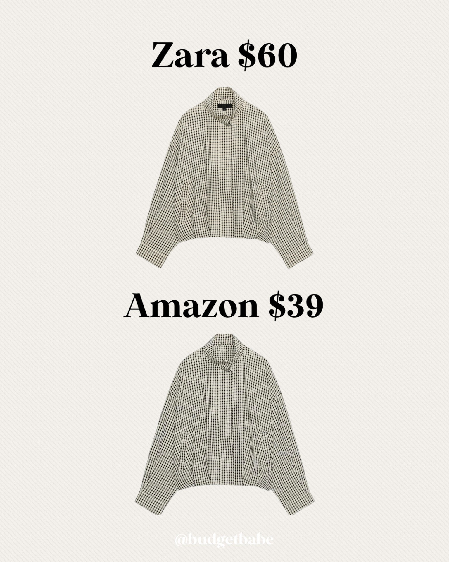Amazon creators are saying this plaid stand collar bomber jacket is identical to one sold at Zara, same fabric and everything! #lookalike #lookforless