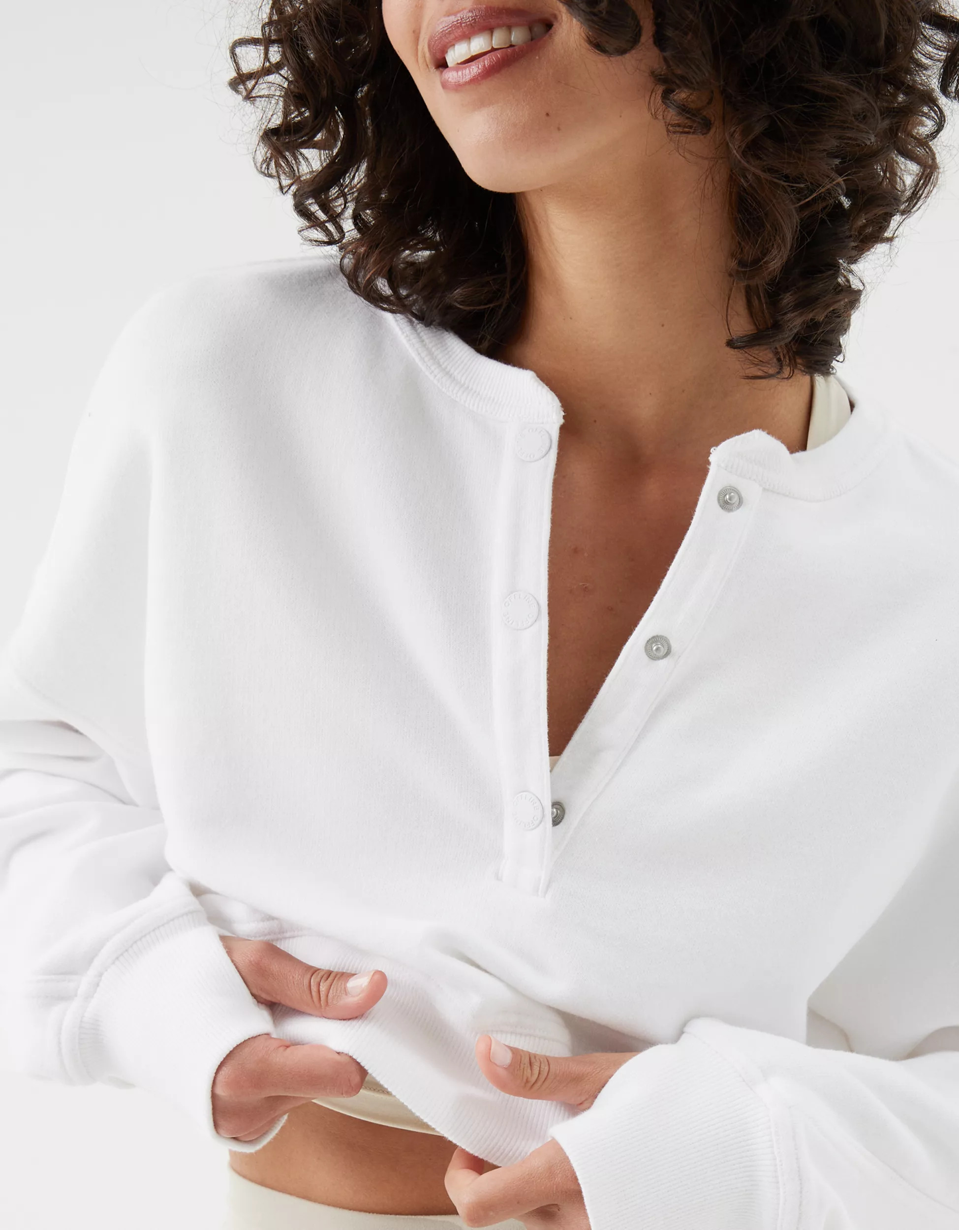 OFFLINE By Aerie Throwback Snap Fleece Crewneck Sweatshirt | Aerie