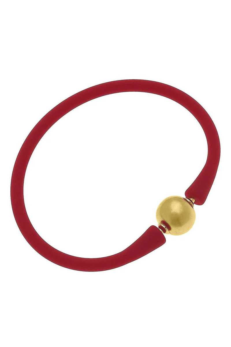 Bali 24K Gold Plated Ball Bead Silicone Bracelet in Red | CANVAS