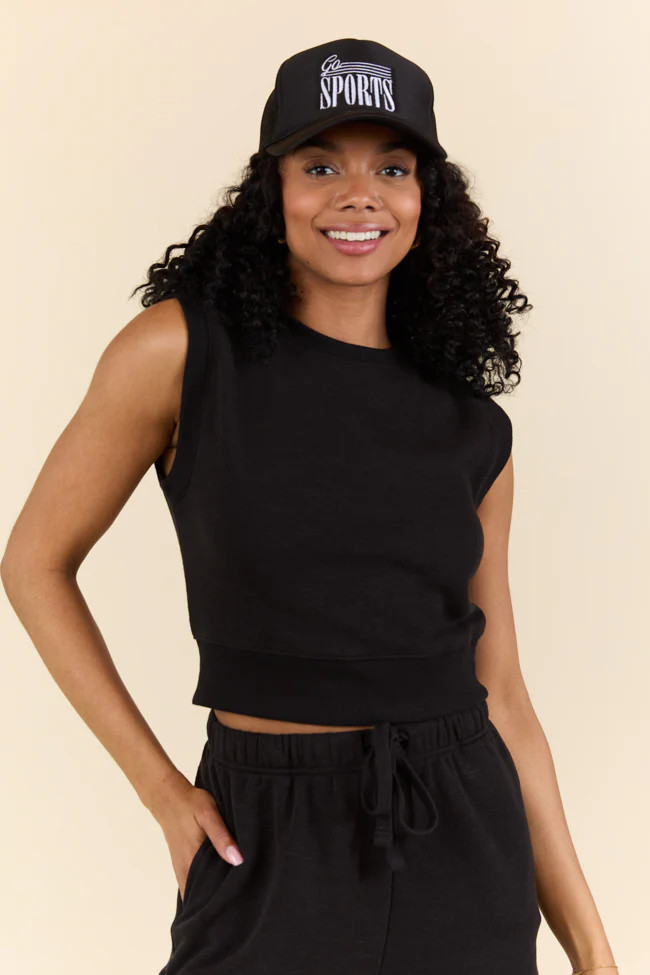 All Star Black Fitted Banded Waist Sleeveless Crop Top | Pink Lily