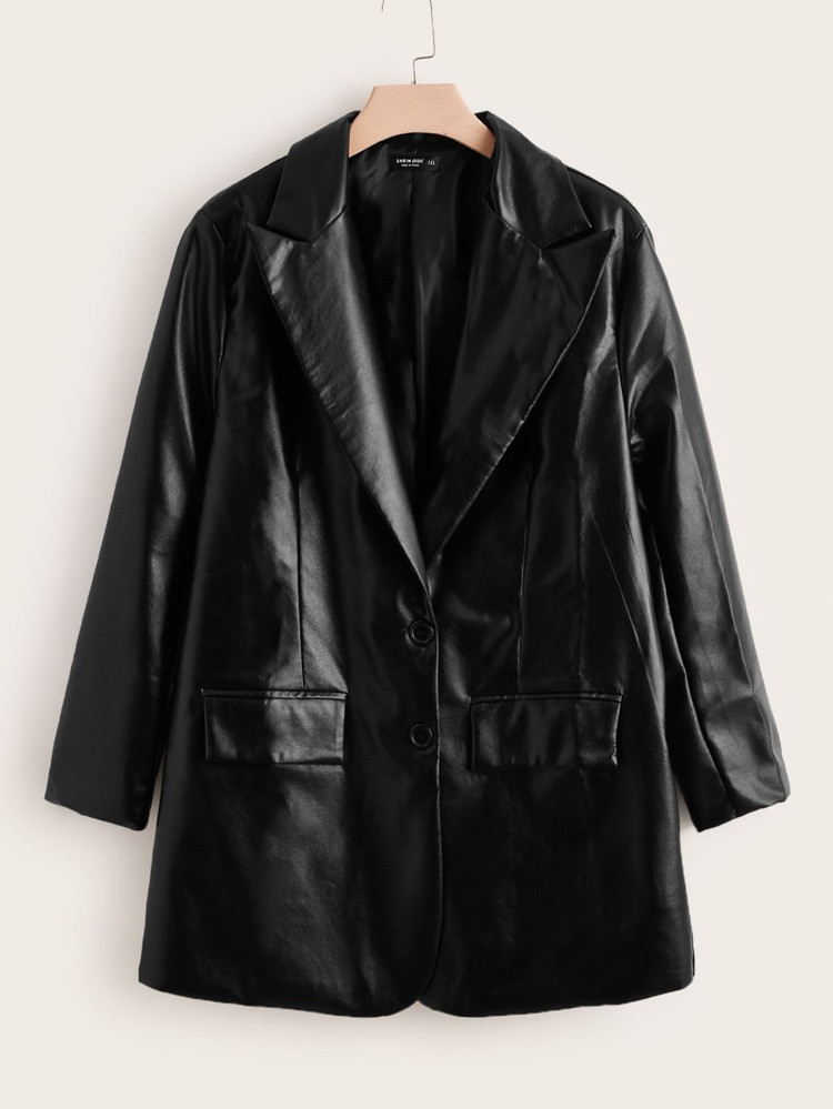 EMERY ROSE Plus Peak Collar PU Leather Blazer | SHEIN