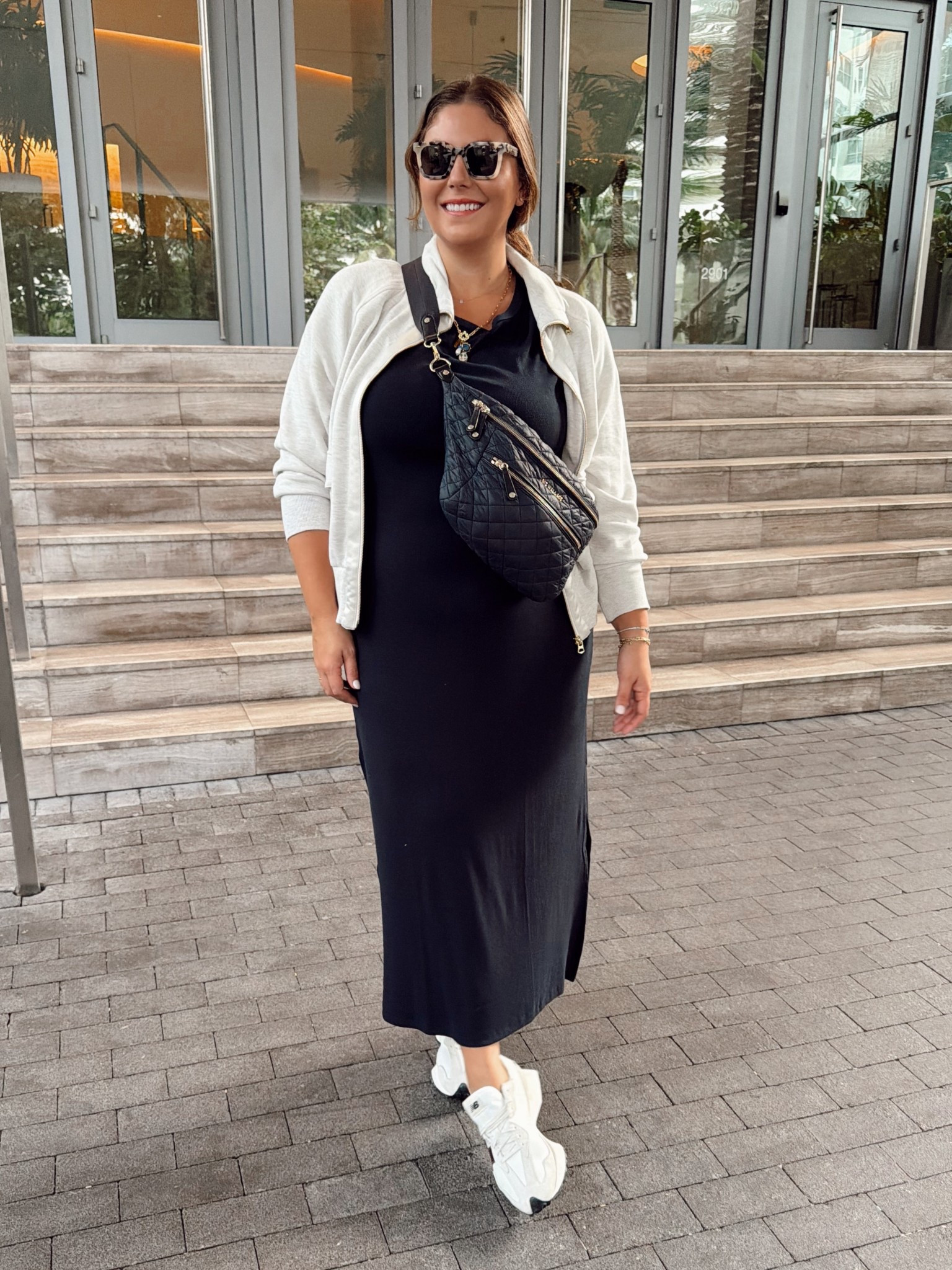 Morning travel outfit - wearing size XXL in dress (should have done XL), XL in jacket. Use CARALYN15 at Spanx. Use CARALYNM at Cakes Body. Non-maternity, bump-friendly outfit! 

#LTKPlusSize #LTKTravel #LTKBump