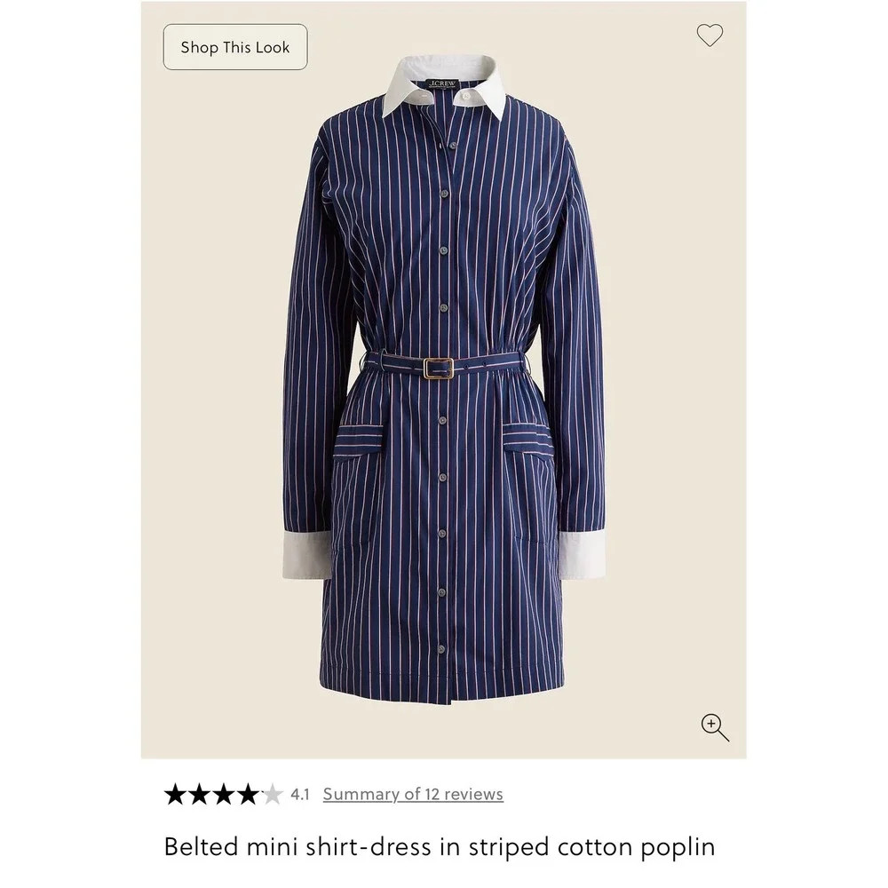 NEW J.Crew Belted Mini Shirt-Dress Striped Cotton Poplin Navy Blue Size 2 Preppy | Poshmark