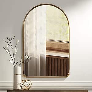 ANDY STAR Arched Mirror, 22" x 35" Gold Bathroom Mirror in Stainless Steel Metal Frame, Arch Top ... | Amazon (US)