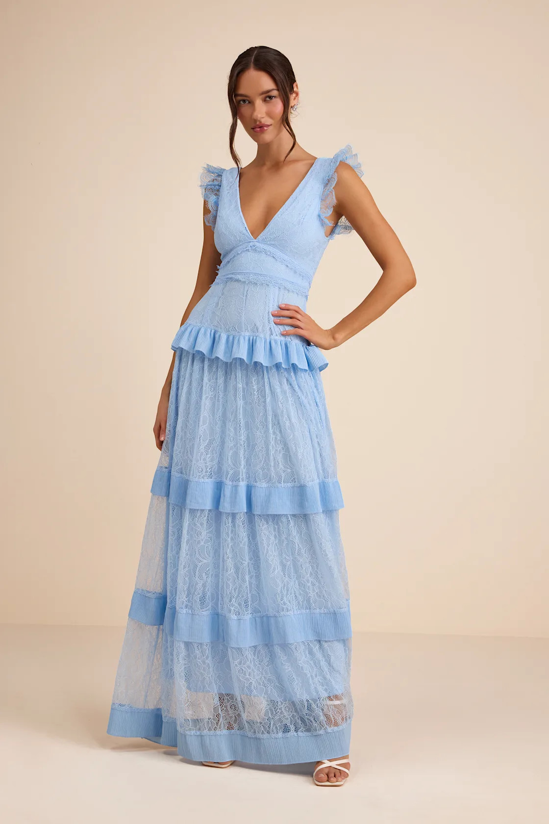 Marvelous Darling Powder Blue Lace Ruffled Tiered Maxi Dress | Lulus