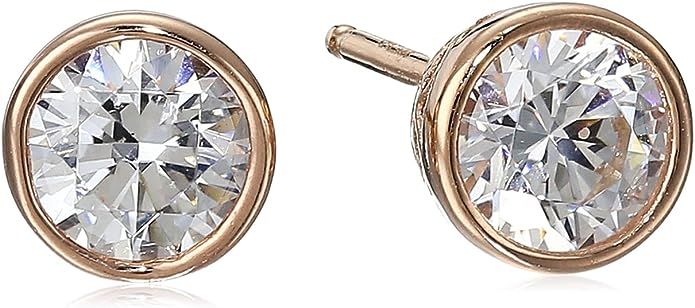 Platinum or Gold Plated Sterling Silver Bezel Set Stud Earrings made with Swarovski Zirconia | Amazon (US)