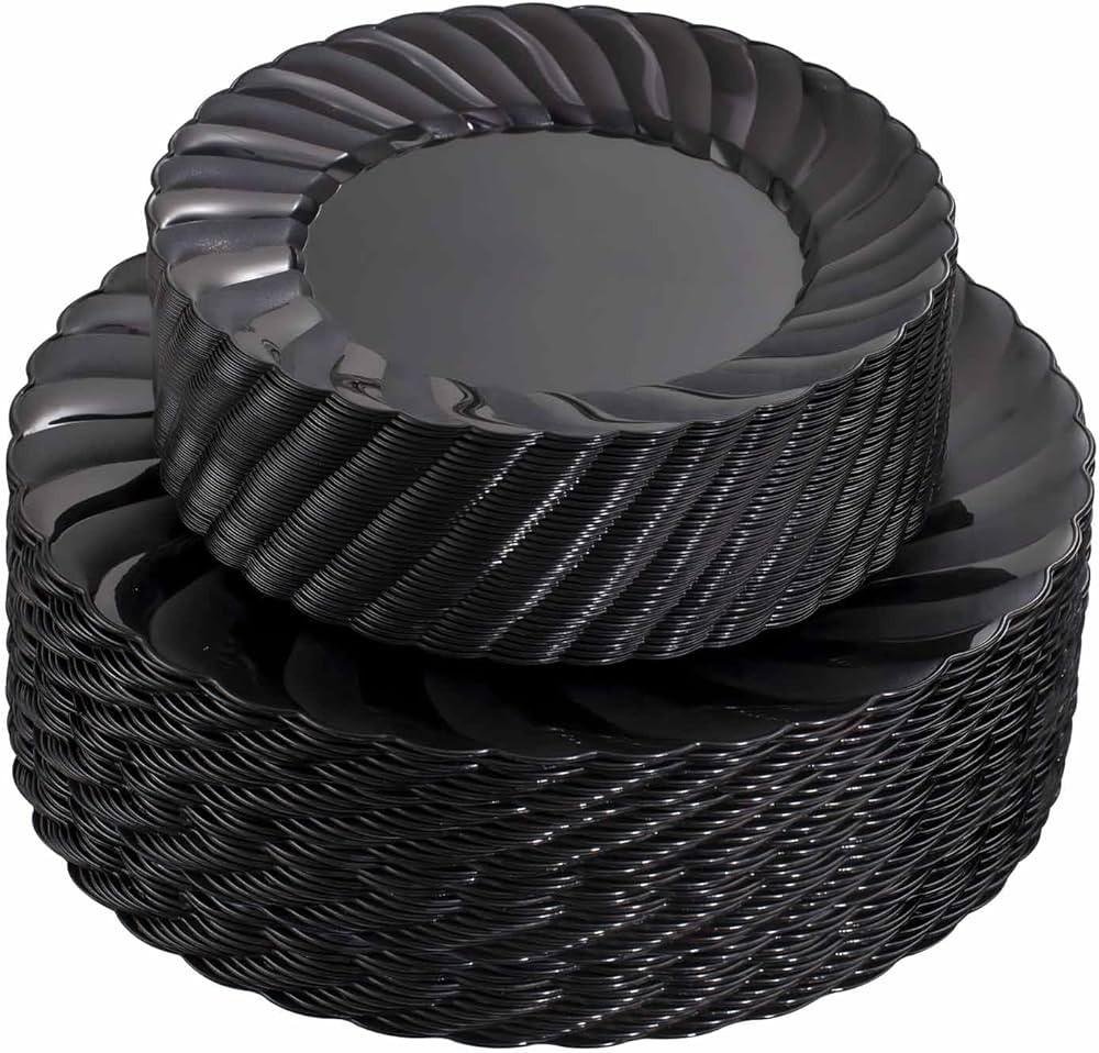 U-QE 100PCS Black Plastic Plates Black Plates Disposable for party - Including 50PCS 9inch Black ... | Amazon (US)