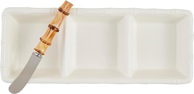 Mud Pie dish 5" x 11 1/4" | spreader 5 1/2" Bamboo Triple Tidbit, White | Amazon (US)