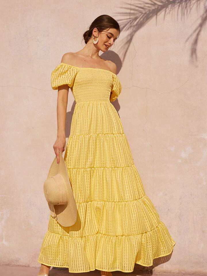 Aveloria Rosie Vestido estilo línea A con manga volante, cintura ceñida y estampado de burbujas... | SHEIN