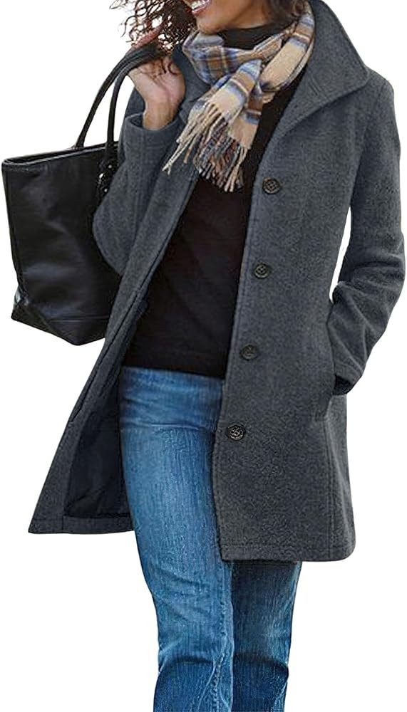 CHARTOU Women's Casual Thicken Wool Blend Stand Collar Single Breasted Pea Coat | Amazon (US)