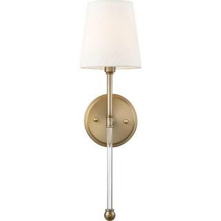 Olmstead 5.5 in. 1-Light Burnished Brass/White Wall Sconce with White Linen Shade | The Home Depot