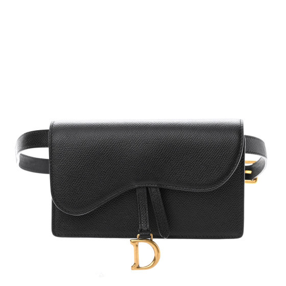CHRISTIAN DIOR Grained Calfskin Saddle Belt Bag Black | FASHIONPHILE (US)