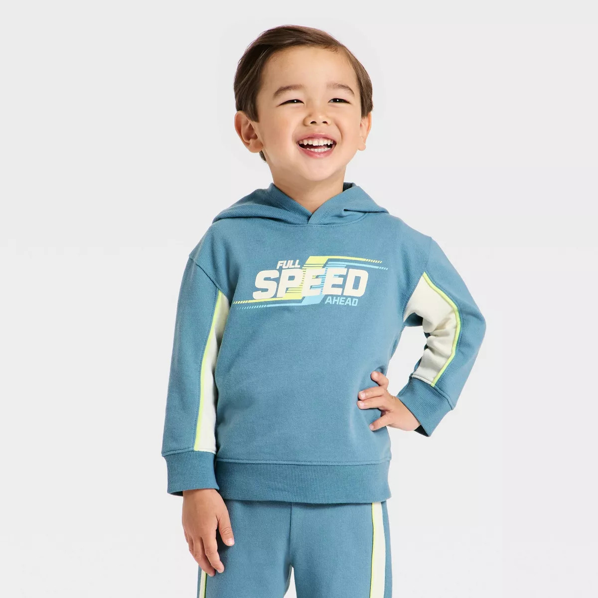 Toddler Boys' Speed Ahead French Terry Hooded Pullover Sweatshirt - Cat & Jack™ Blue | Target