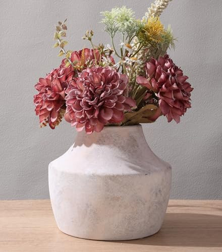 5.3'' Rustic Ceramic Flower Vase Farmhouse Pottery Vases Decorative Small Vases for House Entryway Kitchen Table Centerpieces, Vintage White | Amazon (US)