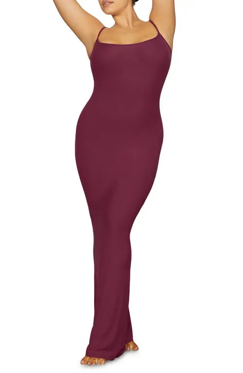SKIMS Soft Lounge Long Slip Dress in Wine at Nordstrom, Size 2 X | Nordstrom