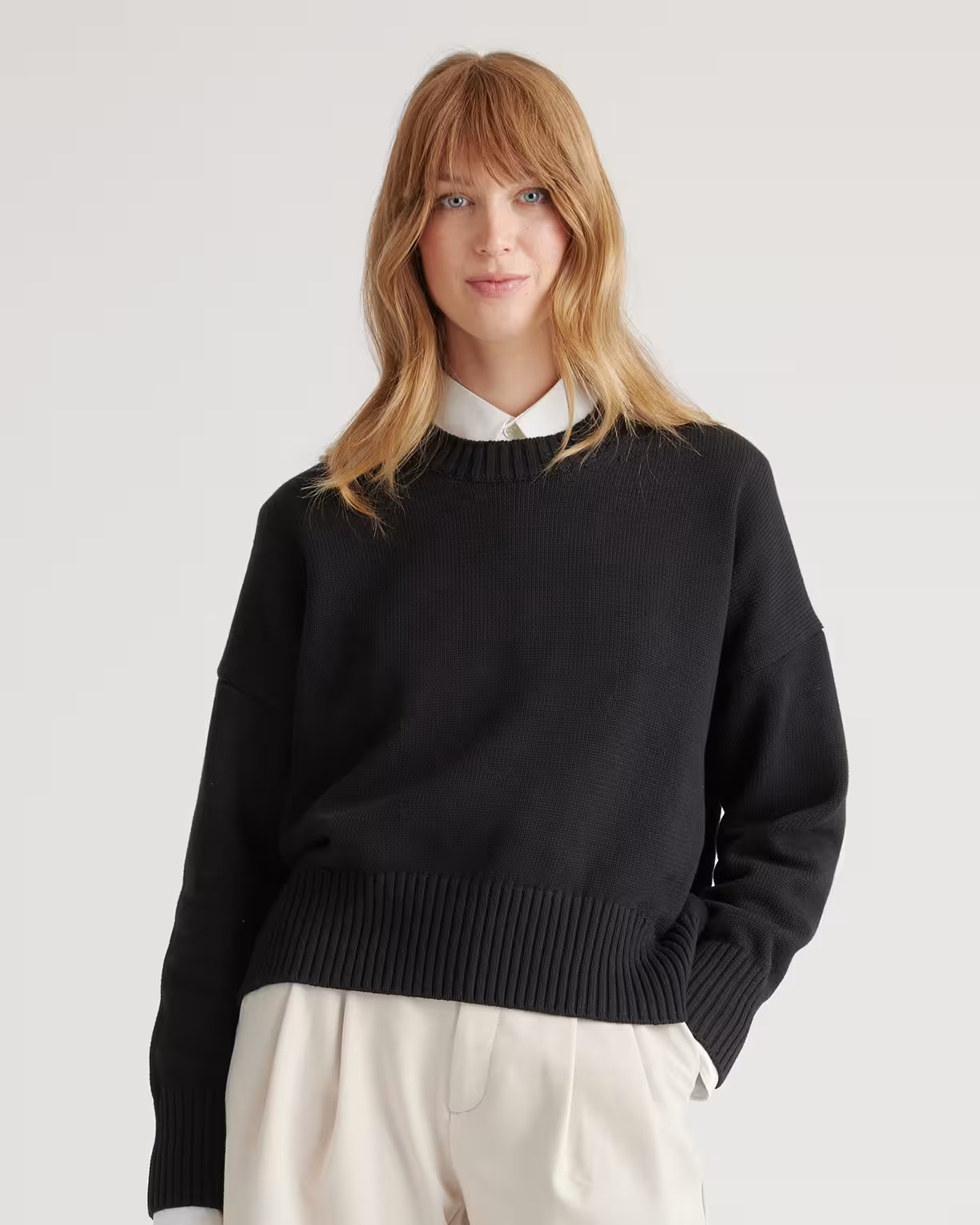100% Organic Cotton Boyfriend Crew Sweater in Black | Quince