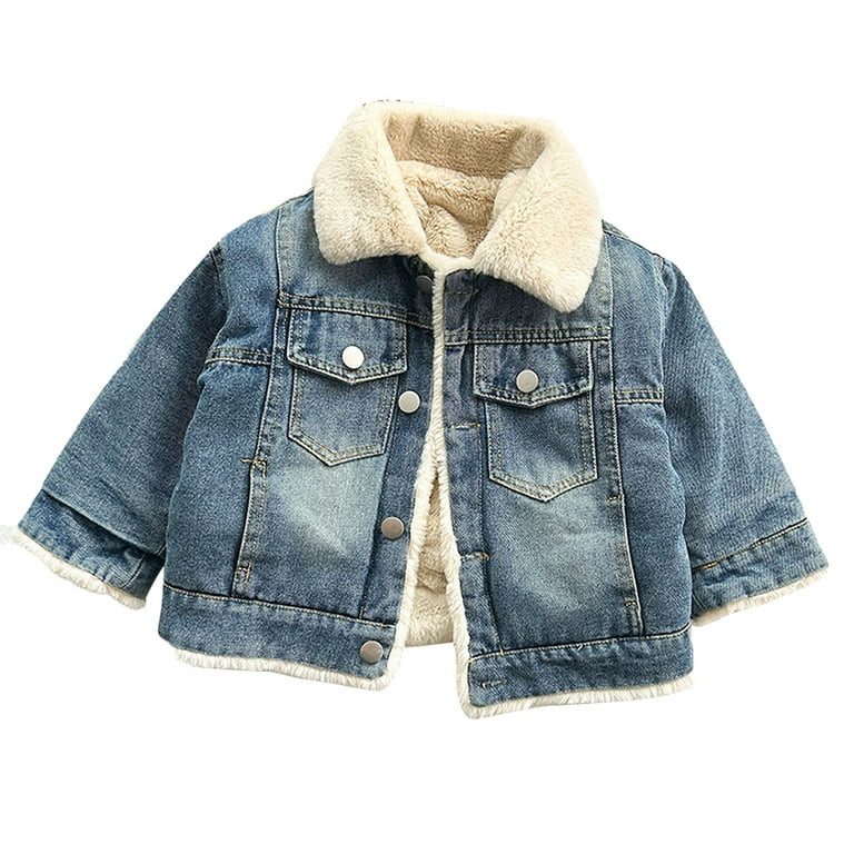 MXIEZI 1-10T Kids Toddler Boys Girls Denim Jacket Outerwear Faux Fur Thicken Fleece Lined Jean Co... | Walmart (US)