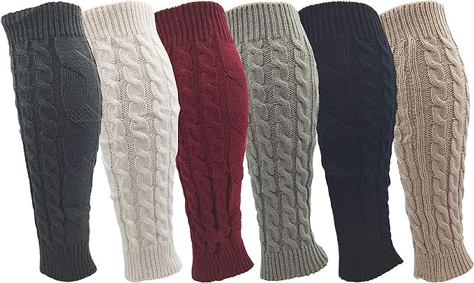 Leg Warmers for Women, 6 Pairs Knee High Cable Knit Warm Thermal Acrylic Winter Sleeve | Amazon (US)