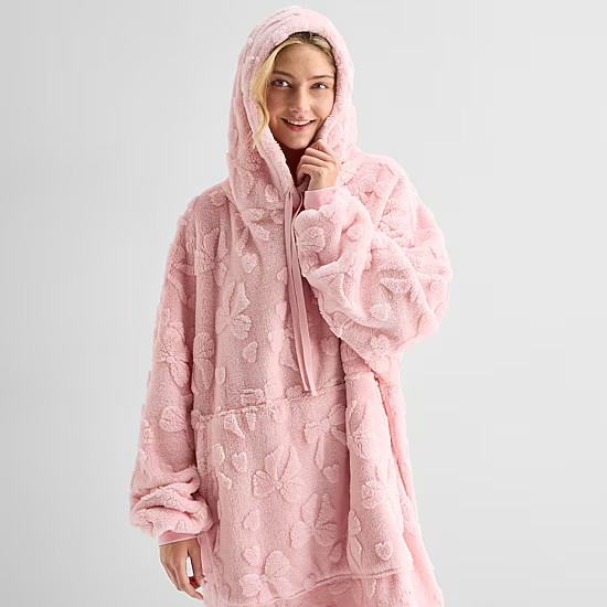 new!Sleep Chic Womens Fleece Hooded Long Sleeve Pajama Top | JCPenney