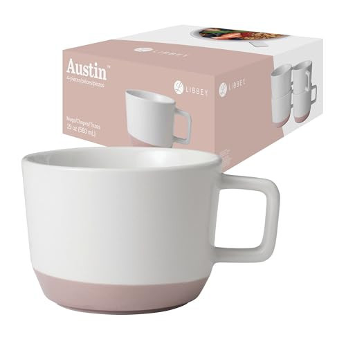 Libbey Austin Himalayan Pink Porcelain Coffee Mugs, Modern Colorblocked Large Coffee Mugs Set of 4, Stackable Ceramic Mug Set for Holidays, Daily Use | Amazon (US)