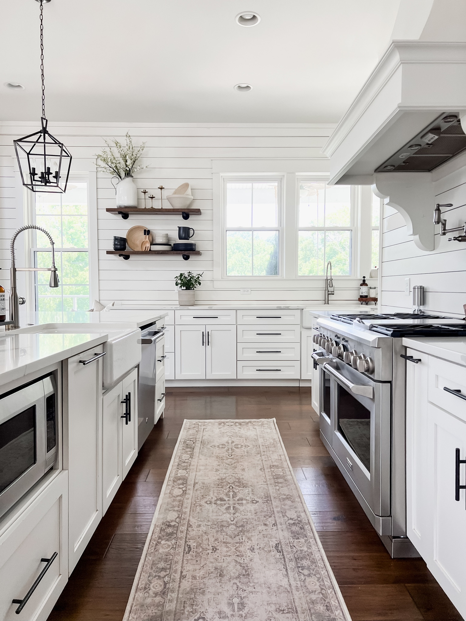 Kitchen accessories and decor washable runner vintage look rug from ruggable open shelving shelf styling dishes dinnerware serving sets pitcher faux artificial silk florals flowers wood bowl paper mache bowls lanterns pendant light fixtures wayfair kitchen design home decor and accents 

#LTKFind #LTKhome #LTKstyletip