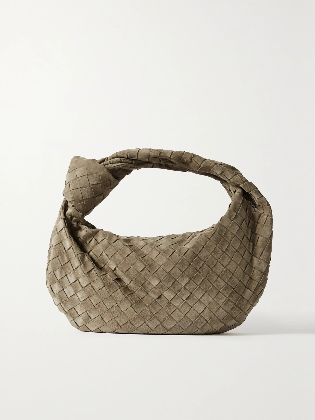 Bottega Veneta - Jodie Teen Knotted Intrecciato Suede Tote - Brown | NET-A-PORTER (US)