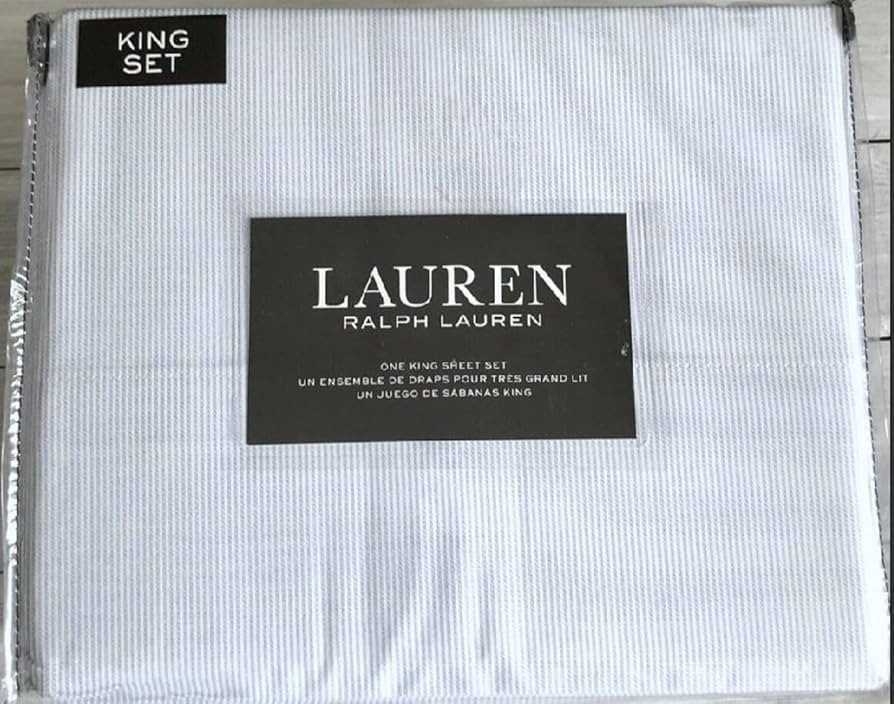 Ralph Lauren Lauren Blue Stripe King Sheet Set 4 PC | Amazon (US)
