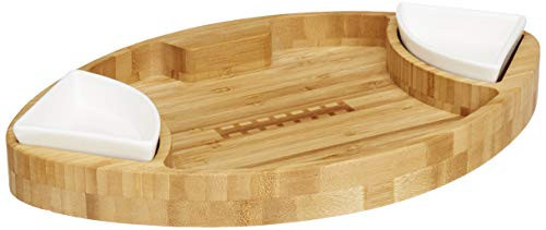 Prairie Collections Football Shaped Bamboo Serving Tray (10" x 16" x 2.5”) Includes 2 Dip Trays - Large Chip Serving Dish for Parties | Amazon (US)