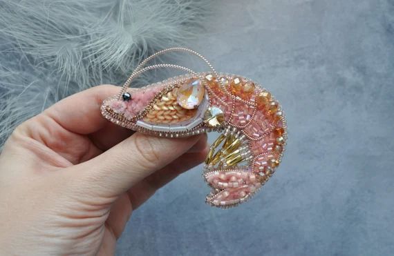 Shrimp Rhinestone Brooch Pin Beaded Embroidery Shrimp Brooch | Etsy | Etsy (US)