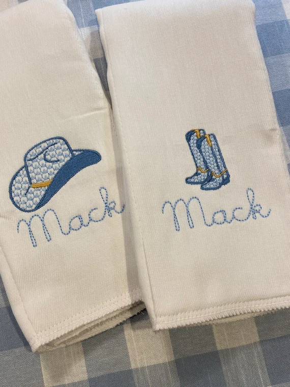 Monogrammed Cowboy Hat or Boot Burp Cloth Embroidered Baby - Etsy | Etsy (US)