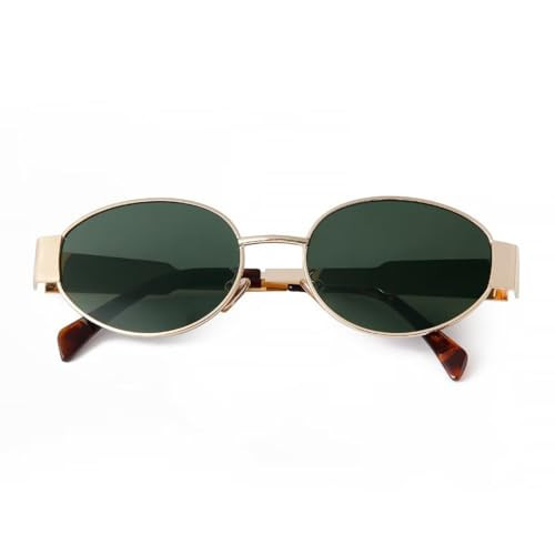 DQbhzh Retro Oval Sunglasses for Women Men Trendy Small Sun Glasses Classic Metal Frame Shades UV400 Protection Gold Green | Amazon (US)