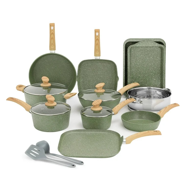 MF Studio 17 Pieces Cookware & Bakeware Set Granite Nonstick Pots and Pans, Green | Walmart (US)