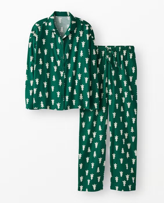 Women's Happy Trees On Green Holiday Flannel Pajama Set in 100% Combed Cotton - Size Adult XXL by Hanna Andersson | Hanna Andersson