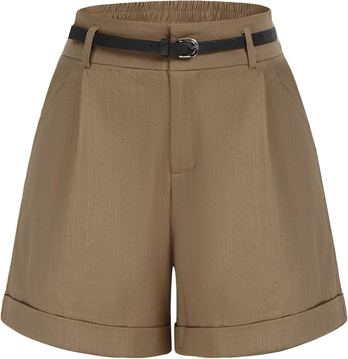 Belle Poque Women Bermuda Shorts Elastic Waist Wide Leg Shorts with Pockets & Belts | Amazon (US)