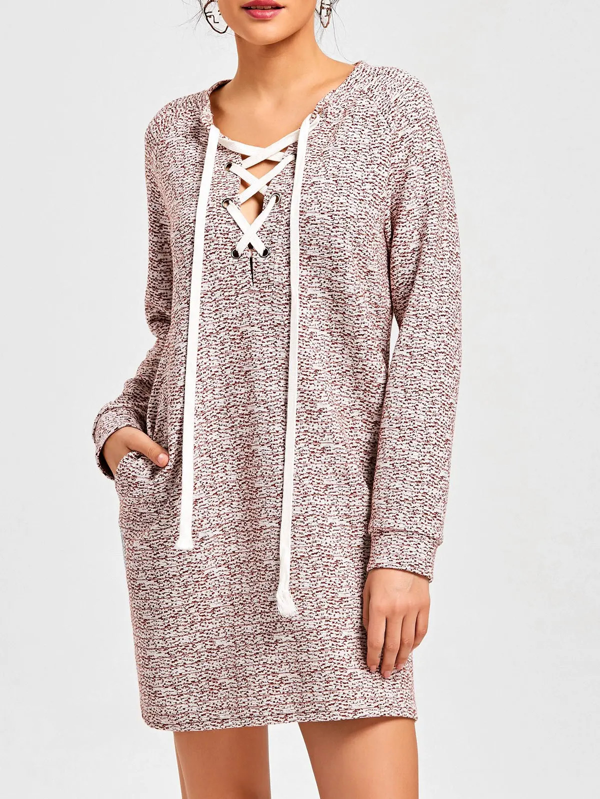 Heathered Lace Up Sweatshirt Dress | Rosegal US