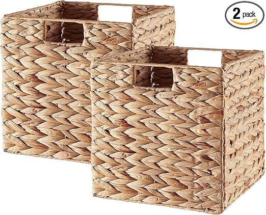 Vagusicc Storage Basket, Set of 2 Handwoven Water Hyacinth Storage Baskets, Foldable Wicker Stora... | Amazon (US)