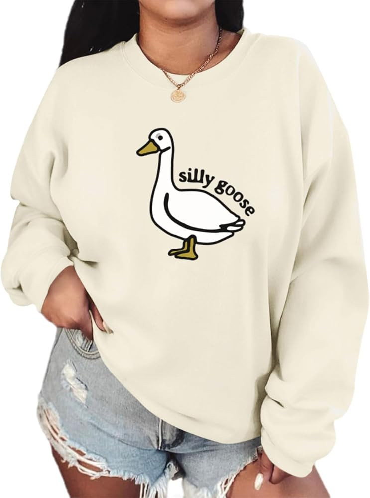 Cute Silly Goose Sweatshirt for Women Teen Girls Duck Letter Graphic Crewneck Long Sleeve Shirt H... | Amazon (US)