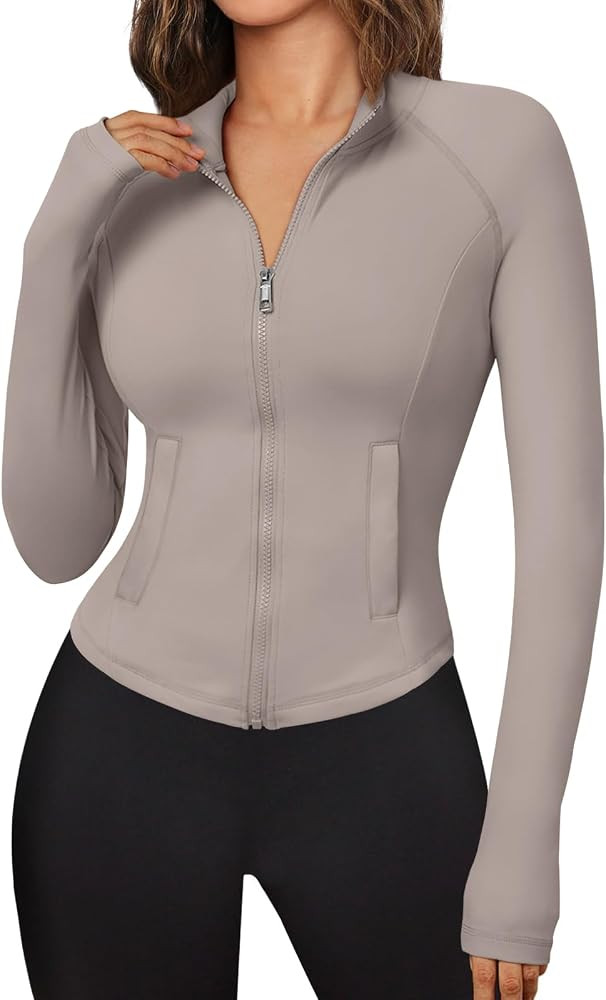 Trendy Queen Women's Athletic Full Zip Lightweight Jacket Long Sleeve Workout Tops Slim Fit Hoodi... | Amazon (US)