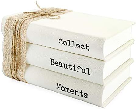 AuldHome Faux Book Stack: Collect Beautiful Moments Decorative Book Set with Burlap Ribbon Wrap... | Amazon (US)