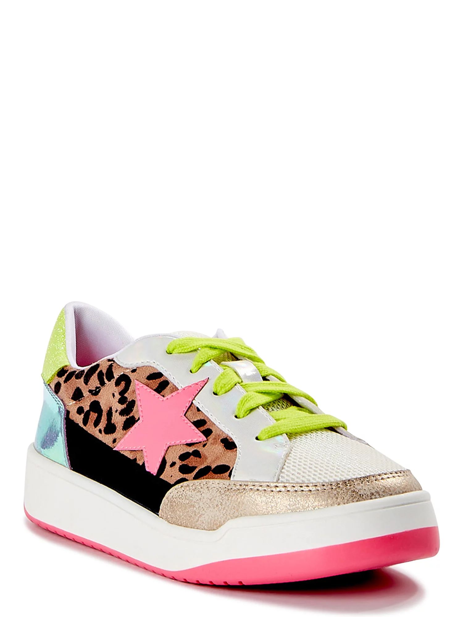 Wonder Nation Little Girl & Big Girl Casual Retro Low-Top Court Sneaker, Sizes 13-6 - Walmart.com | Walmart (US)