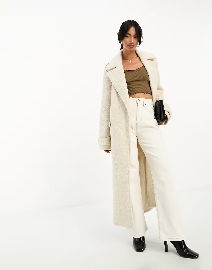Pretty Lavish oversized boucle coat in cream-White | ASOS (Global)