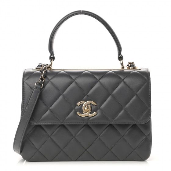 Lambskin Quilted Small Trendy CC Dual Handle Flap Bag Dark Grey | FASHIONPHILE (US)