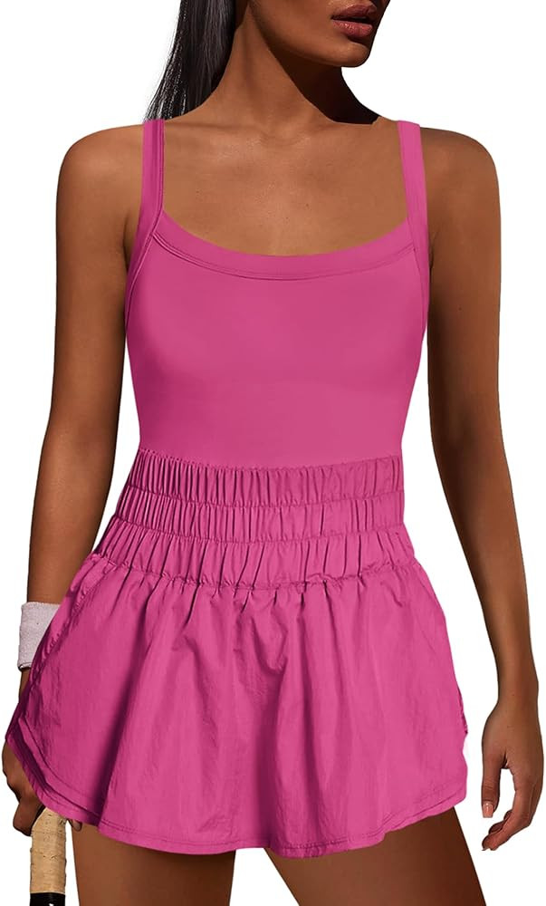 ReachMe Womens Workout Romper Athletic Dress One Piece Jumpsuits Sleeveless Running Skortsie Acti... | Amazon (US)