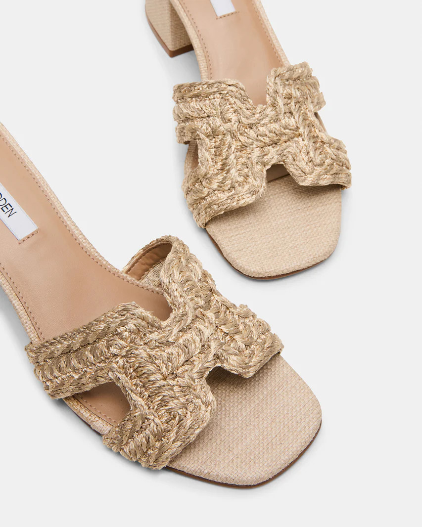 HANA Raffia Square-Toe Mule Block Heel Women's Sandal | Steve Madden (US)